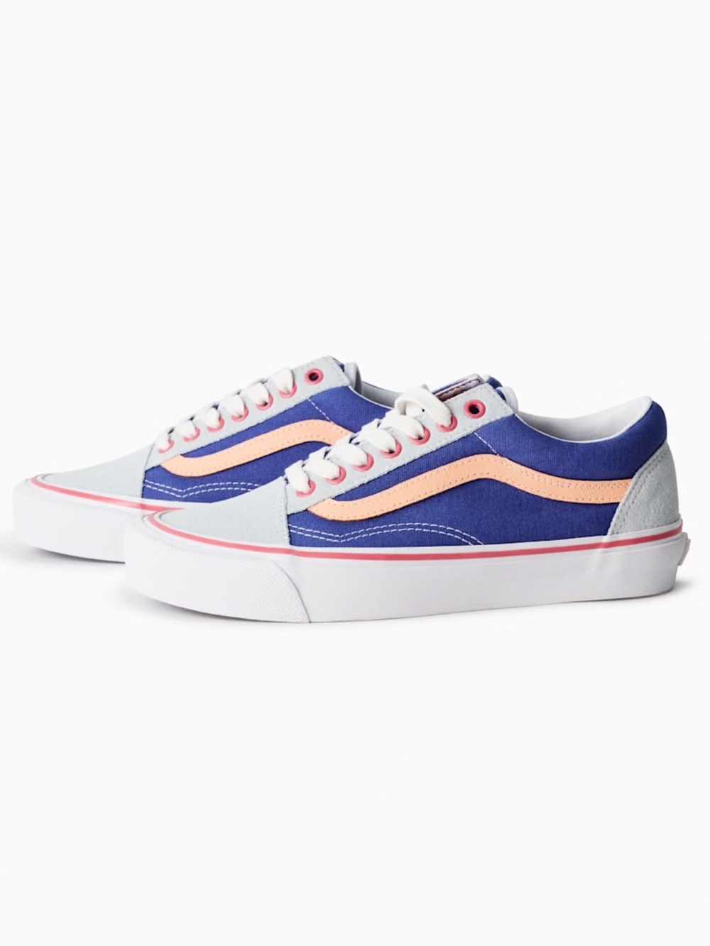 Vans Low Top Sneakers in Blue with Peach Stripe and White Accents